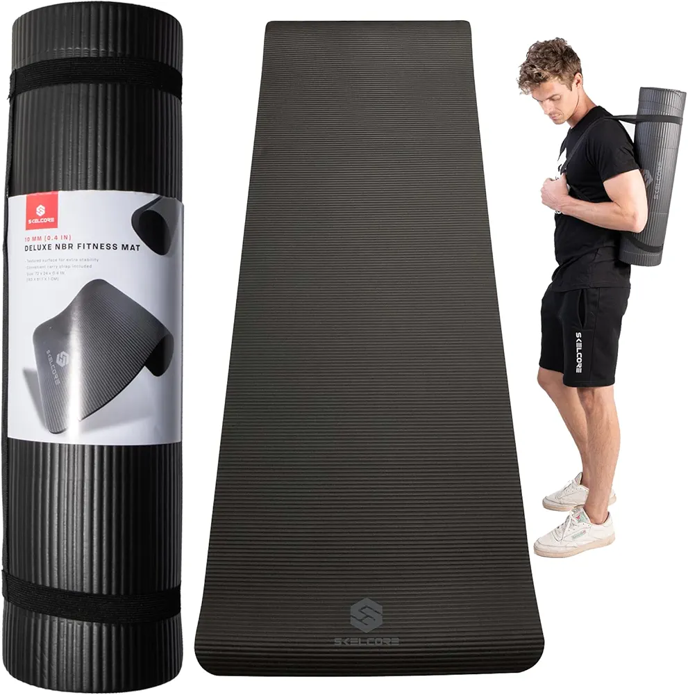 Extra Thick 10mm Non-Slip Yoga Mat - Waffle Texture Exercise Mat for Enhanced Stability - Cushioned 3/8" Workout Mat with Carrying Strap - Perfect for Home Gym, Pilates, HIIT & Yoga