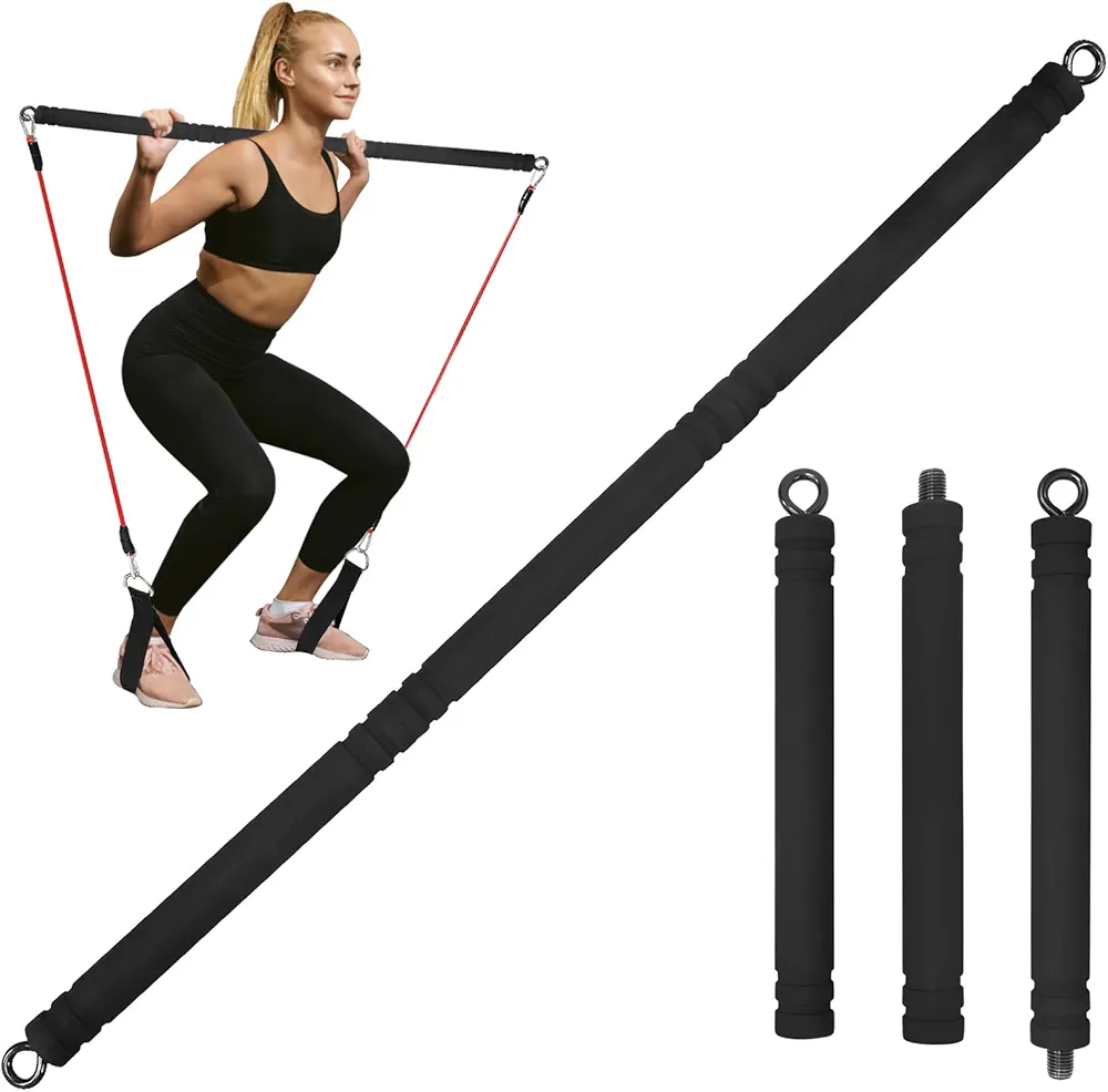 Resistance Band Bar Adjustable Length for Workout, Portable Pilates Bar for Home Gym, Exercise Training Bar for Full Body Fitness