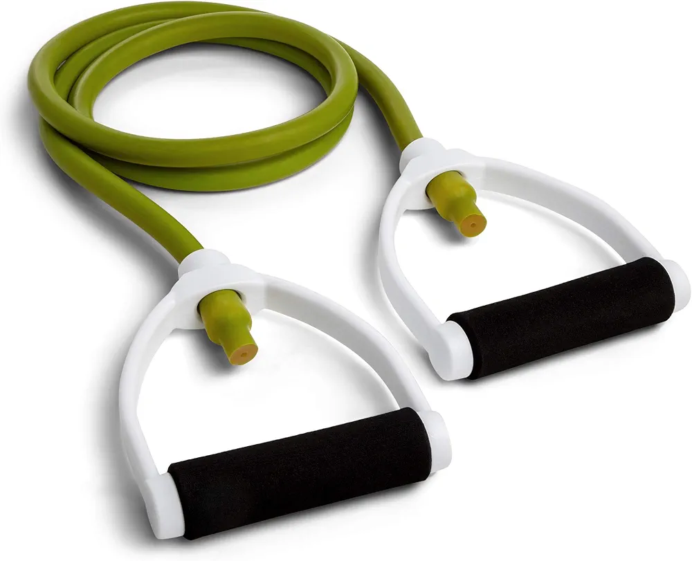 Champion Sports Resistance Tube Bands for Men and Women, Durable Stretch Fitness Band for Strength Training, Stretching, Rehabilitation- Premium Home Workout Equipment - 80 Lbs Resistance Tubing-Green