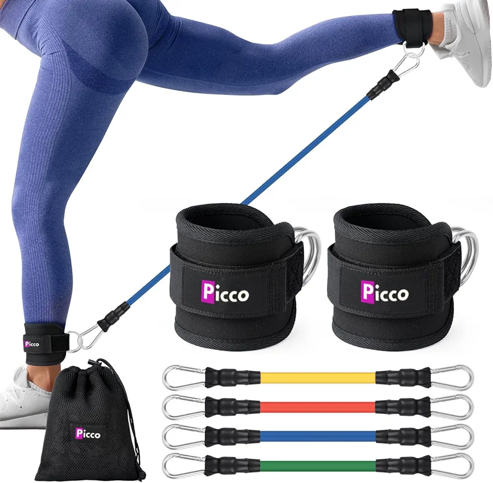 Picco Ankle Resistance Bands with Cuffs, Glutes Work Out Equipment,Ankle Straps,Ankle Resistance Bands for kickbacks,Leg,Butt,Glutes,Hip Workout.4 Resistance Bands 10 lbs,20 lbs,30 lbs,40 lbs With Bag