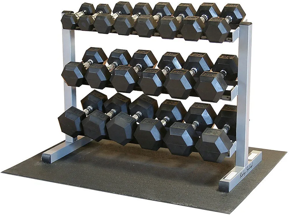 Body-Solid Dumbbell Rack with 20 Rubber Dumbbells and Mat