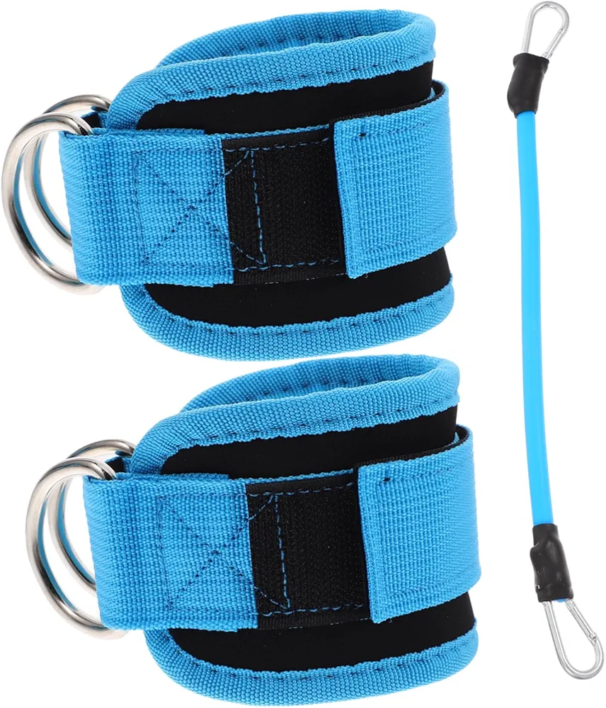 1 Set Ankle Strap Elastic Hip Thrust Belt for Dumbbells Heavy Equipment Fitness Workout Lifting Strengthener Socks Gym Exercise Barbell Clamps Machine Leg Removable Hand Nylon Blue