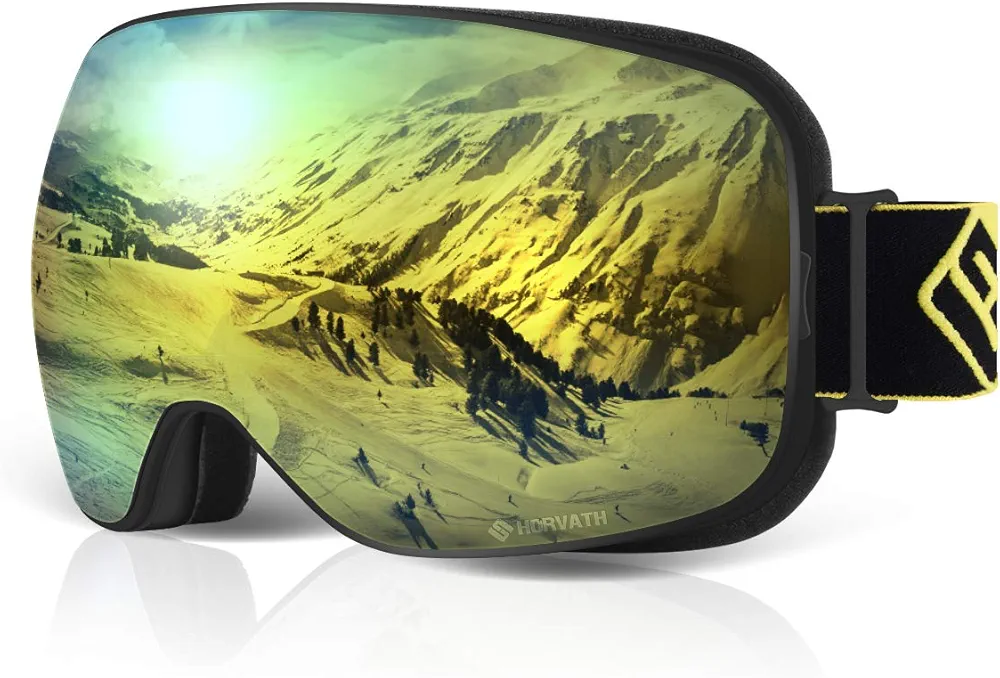 HD Ski Snowboard Goggles, Magnetic HD Mirrored Lens for Men Women