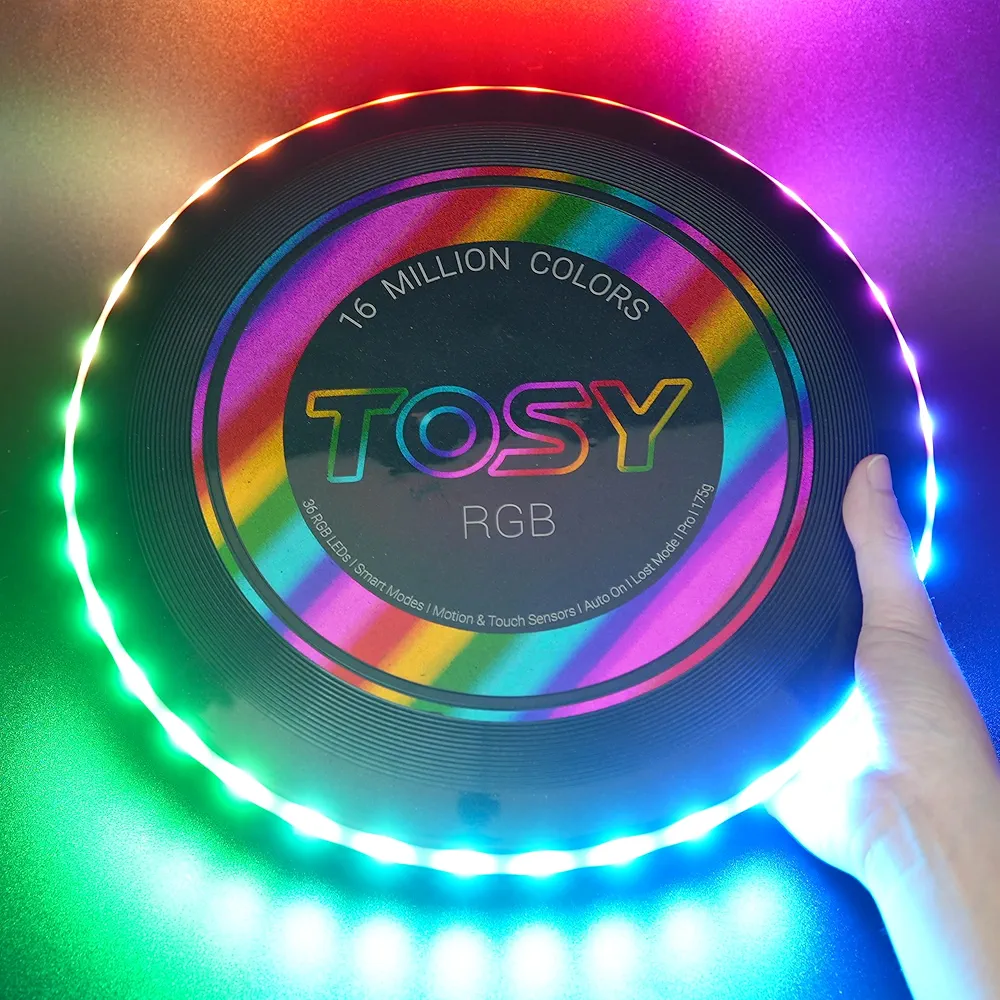 TOSY Flying Disc - 16 Million Color RGB or 36 or 360 LEDs, Extremely Bright, Smart Modes, Auto Light Up, Rechargeable, Valentine Gift, Easter Basket Stuffers for Men/Boys/Teens/Kids, 175g Frisbee
