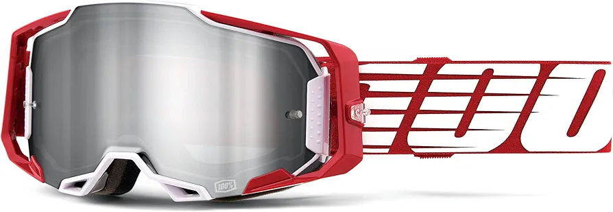100% ARMEGA Premium Protective Sport Goggles with Ultra HD Lens & Nose Guard (Oversized Deep Red - Mirror Silver Flash Lens)