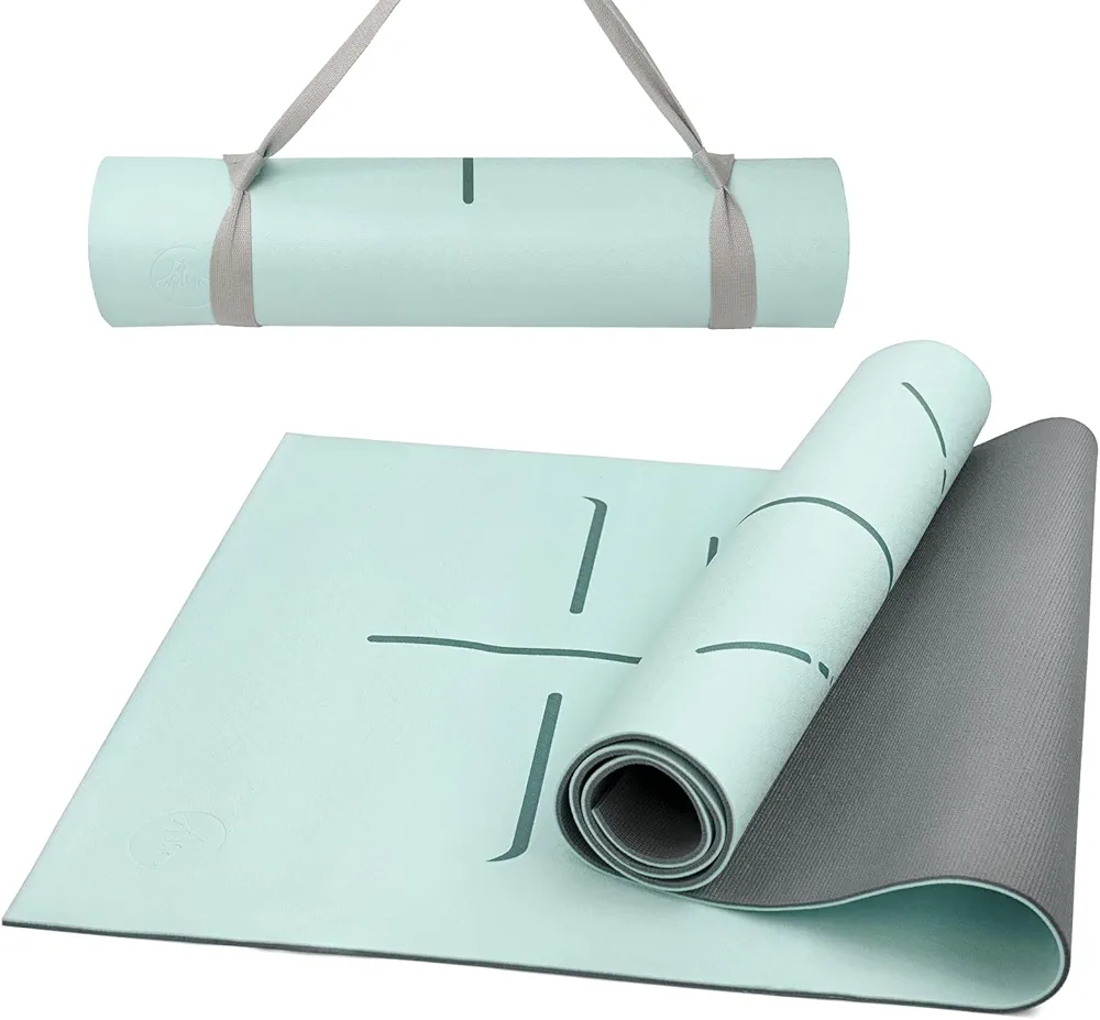 Thick Yoga Mat - Non Slip Yoga Mat with Alignment Mark, Anti-Tear Exercise & Fitness Mat for Yoga, Pilates & Floor Workouts, Carry Strap Included