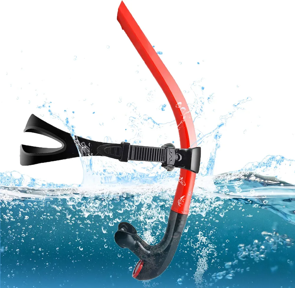 Panzexin Swim Snorkel, One-Way Purge Valve Swimmers Snorkel for Lap Swimming Training Snorkeling, Front Mounted Training Gear with Comfortable Silicone Mouthpiece