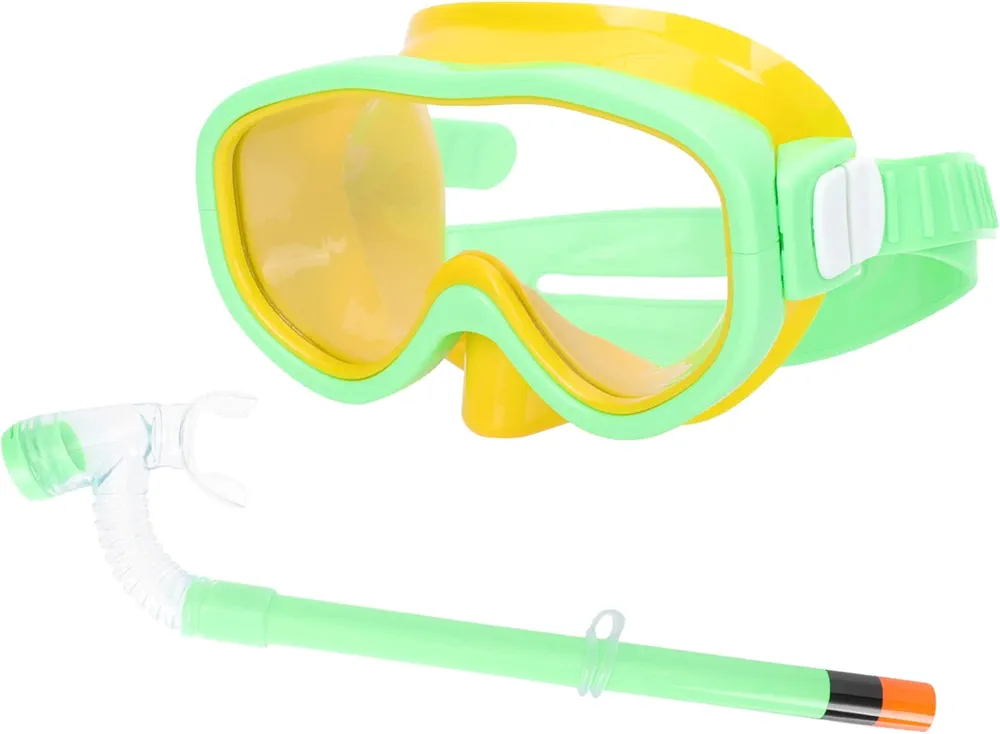 Veemoon 2sets Wide Youth Green with Premium Snorkeling Scuba Portable Boys Bag Tube Child Leak Childs Mask Glasses Top Compact Junior Girls Anti Fog Dry Snorkel