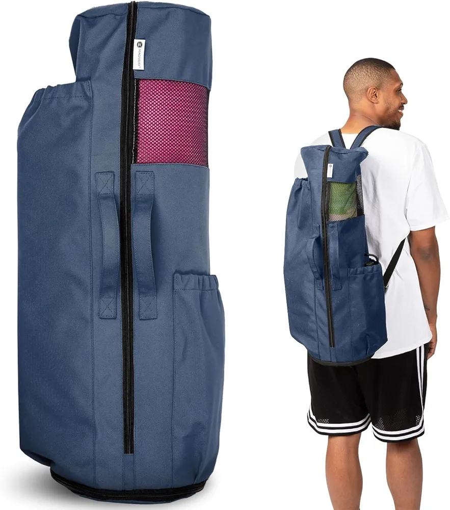 MAGNILAY Large Expandable Yoga Bag for Mat and Blocks - Yoga Mat Bag for Women and Men - Yoga bags and carriers fits all your stuff for Workout with Pockets and Adjustable Strap (32”L x 9” Diameter)