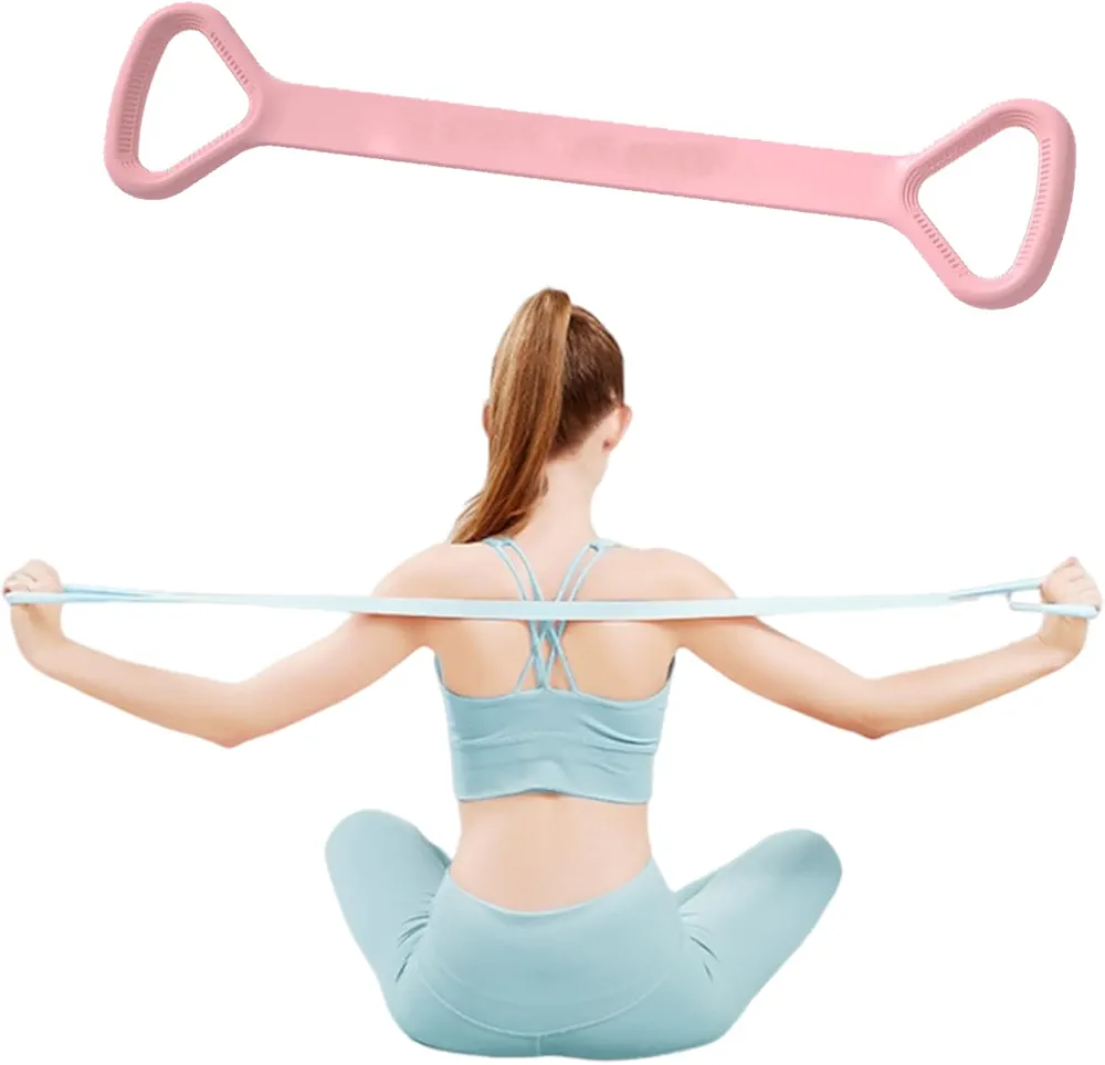 Figure 8 Resistance Band, Arm Back Shoulder Exercise Elastic Rope Stretch Fitness Band, Foot, Leg, Hand Stretcher, Arm Exerciser for Yoga Pilates Stretching Physical Therapy, Home Gym Workout（Pink