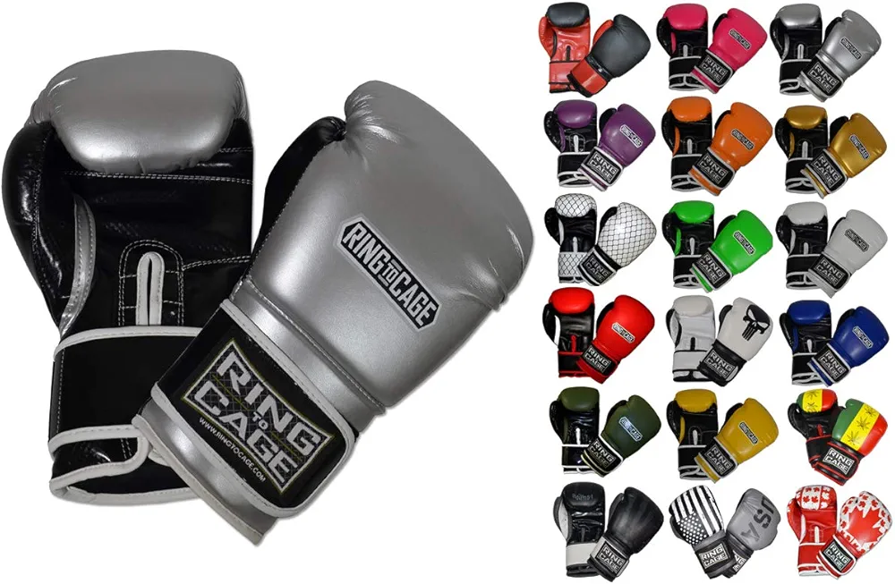Gym Training Stand-Up Boxing Gloves (Silver/Black, Large-16oz)