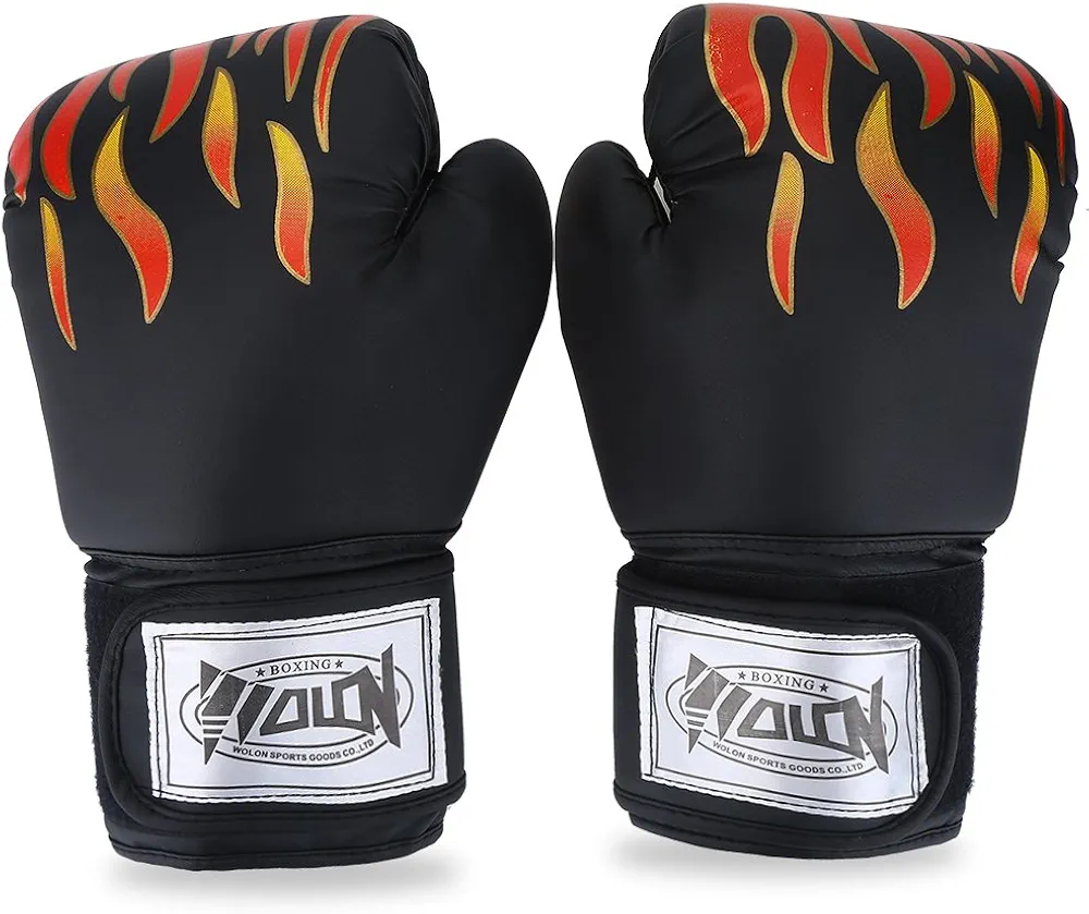 Pu Boxing Gloves Adult Muay Thai MMA Kickboxing Taekwondo Fighting Flame Boxing Gloves Muay Thai Sparring Punching Grappling Sandbag Training Gloves for Men Women (Black)