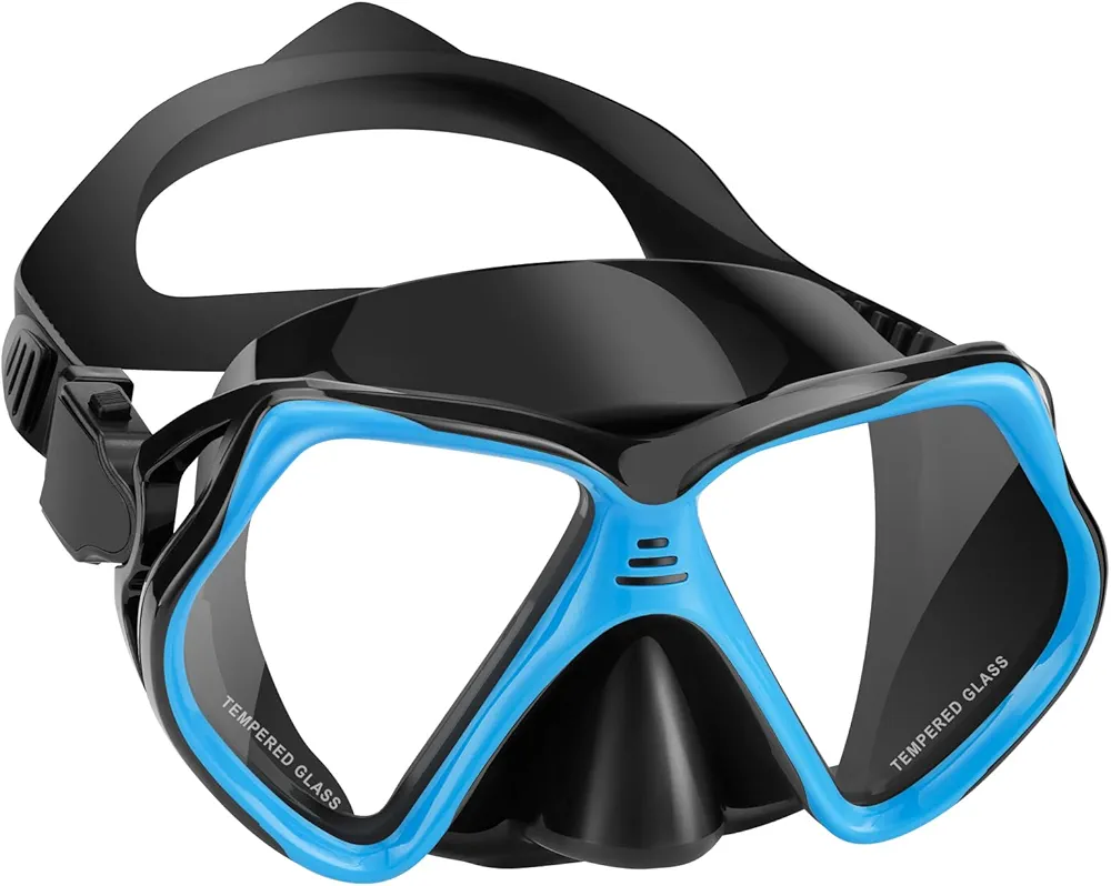 2 Window Swimming Goggles Snorkel Mask Adult Unisex Tempered Glass Shatterproof Scuba Diving Mask Anti-Fog No Leak Snorkeling Mask 180° Clear View Goggles with Nose Cover Men Women Youth