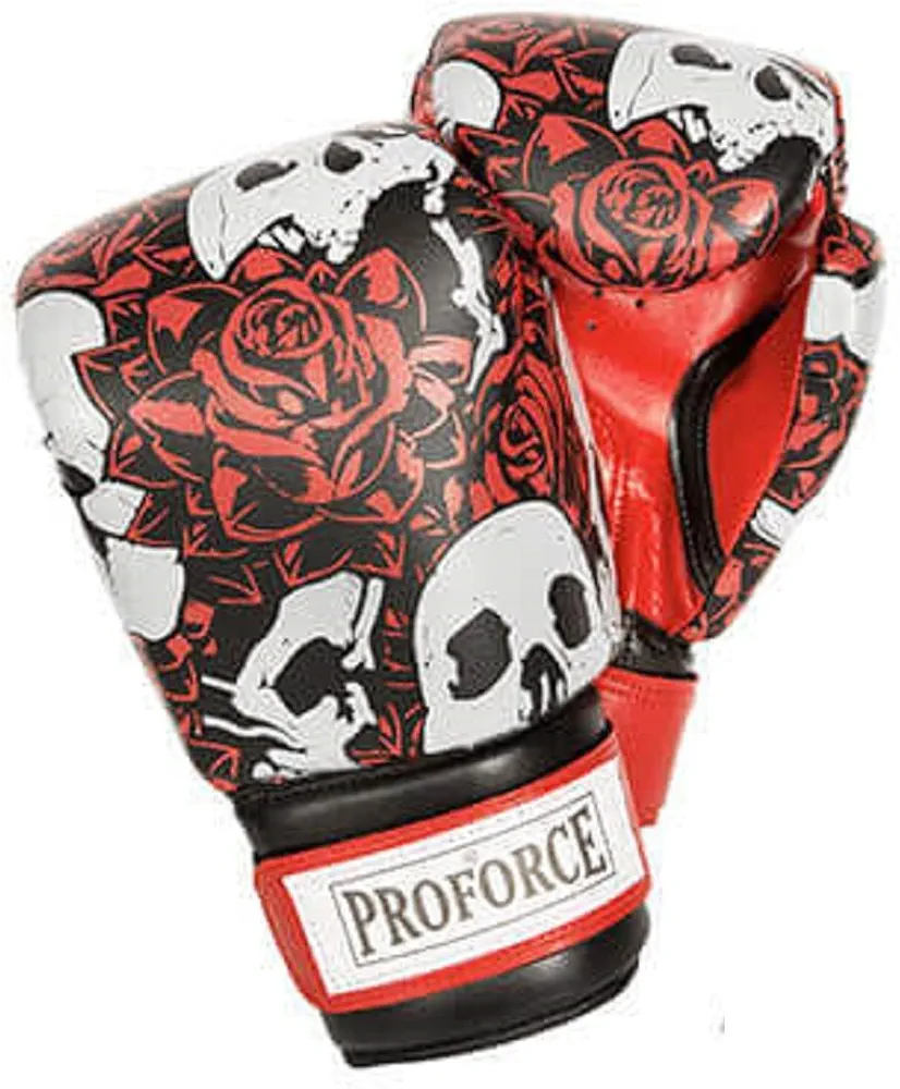 Proforce Leatherette Boxing Gloves with White Palm (Skull w/Roses, 12 oz.)