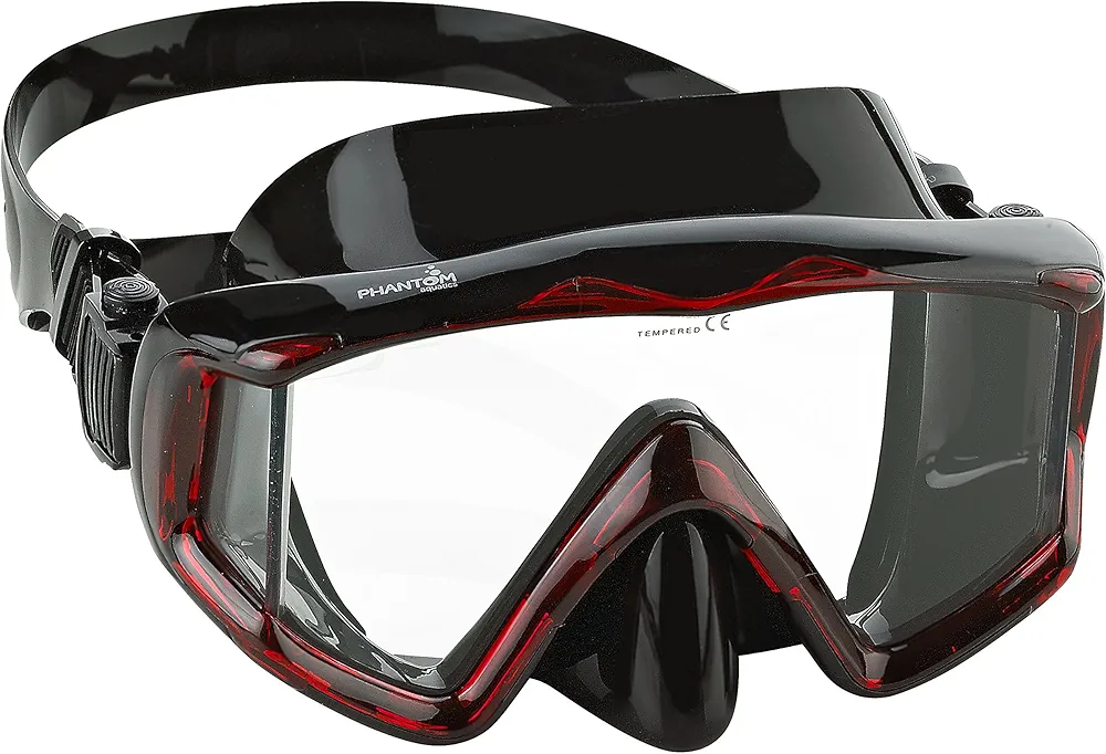 Phantom Aquatics Panoramic Scuba Snorkeling Dive Mask, Black/Red