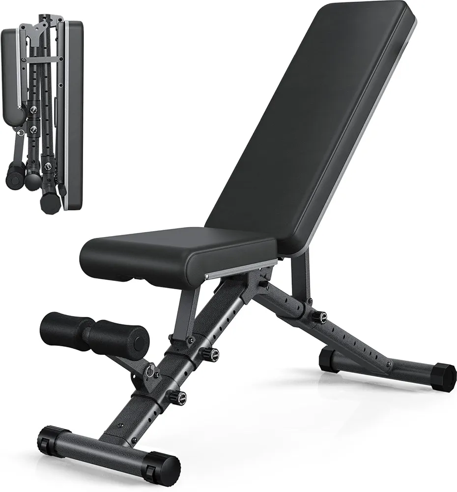 Adjustable Weight Bench for Home - Incline Decline Bench with Fully Upright Backrest, Workout Bench for Full Body Exercise, Adjustable Seat Cushion for Seamless Lumbar Support, 1000lbs Support- 2024 Version Black 617