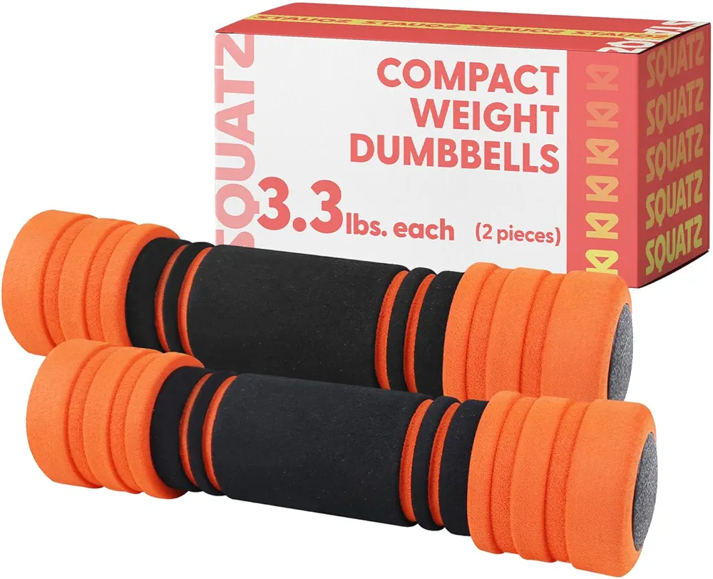 SQUATZ 3 LB Dumbbells Set of 2 - Compact Weight Dumbbells - Versatile Dumbbells for Toning, Pilates, and Barre - Comfortable Foam Grip - 1.5kg Dumbbells