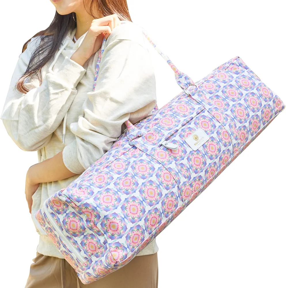 Yoga Mat Bag - Ancient Mural-Inspired Design, Roomy for Up to 26” Mats, Blocks & Towel Storage, Easy-to-Use Full Zipper, Handy Outer Pocket