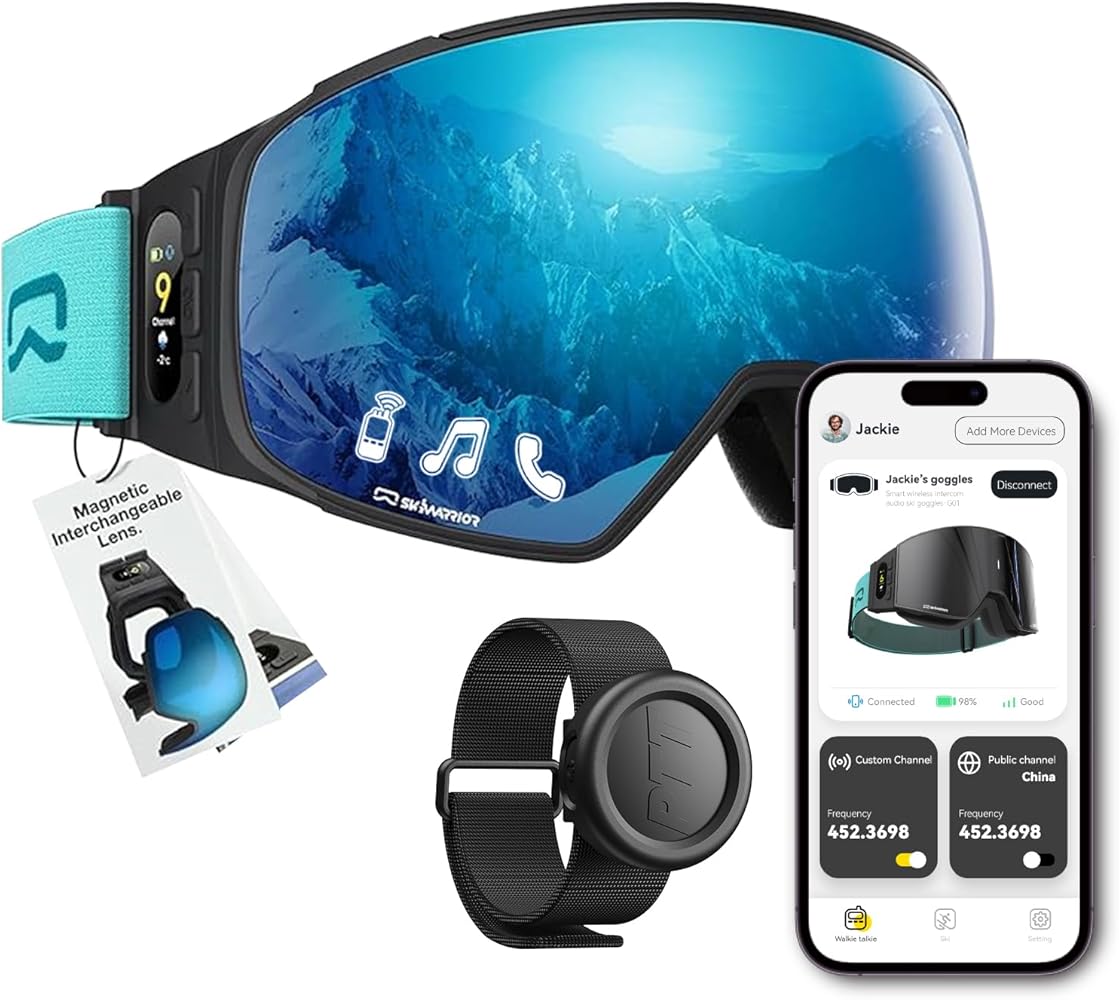 G02 Smart Ski Goggles With Interchangeable Magnetic Lenses,Snow Goggles Walkie-Talkie Play Music Answer Call