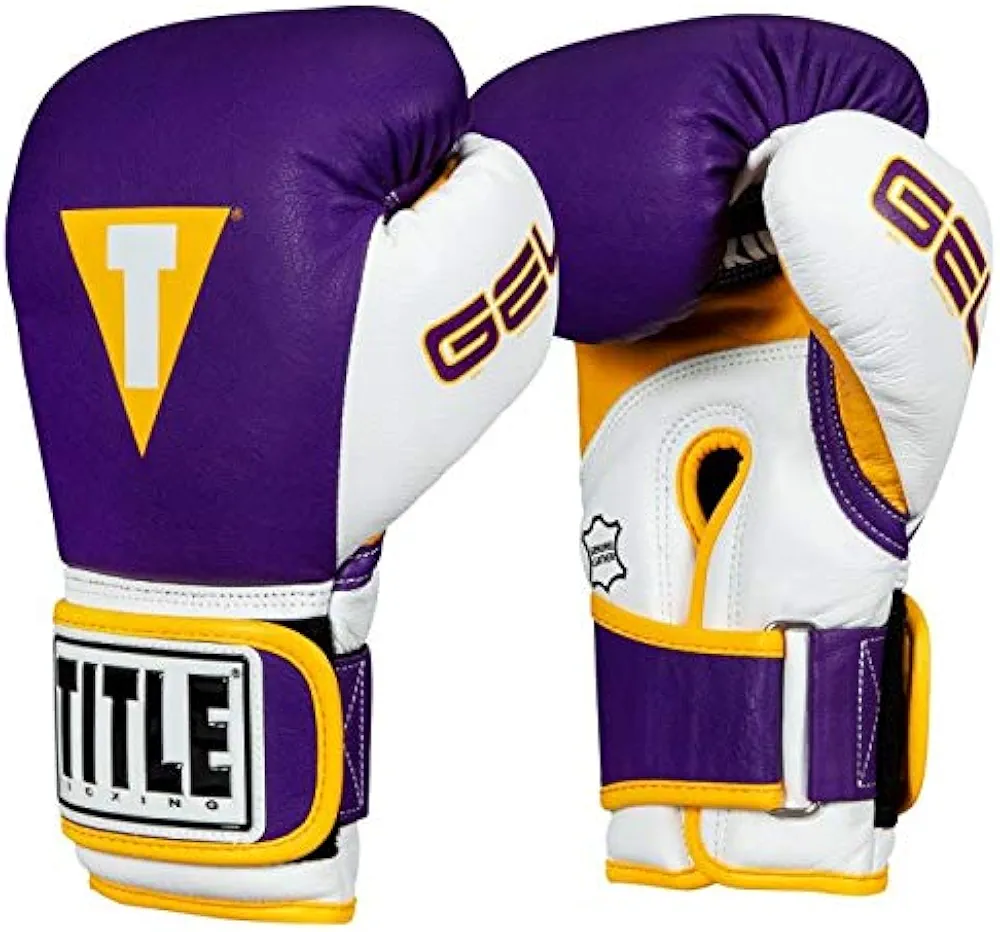 Title Boxing Gel World V2T Bag Gloves, Purple/White/Gold, X-Large