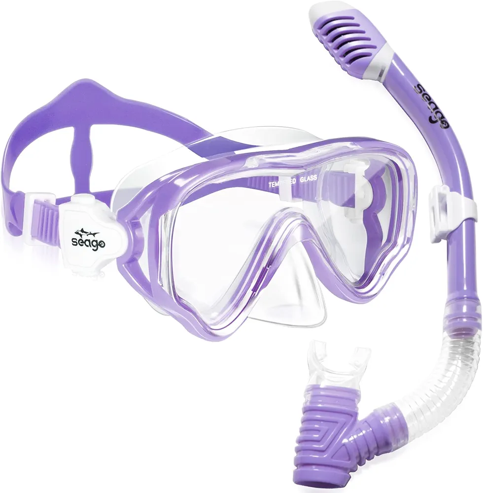 Kids Snorkel Set Dry Top Snorkel Mask Snorkeling Gear for Kids Boys Girls Youth, No Leak Comfy MouthPiece Anti-Fog 180° Panoramic View Scuba Diving Swim Pool Equipment Snorkel Kit