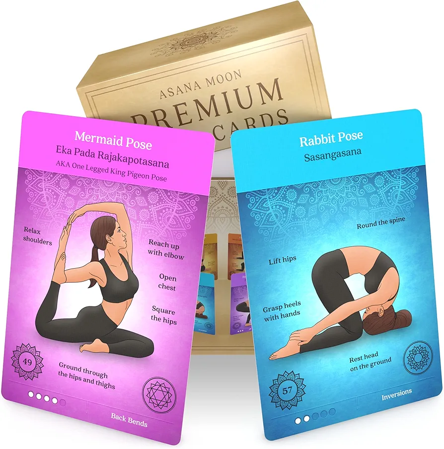 Premium Yoga Cards – Deck with Over 120 Yoga Poses – Yoga Sequencing Deck with Yoga Cues and Sanskrit Names for Beginners and Teachers – Unique Yoga Gift for Women or Any Yoga Lover