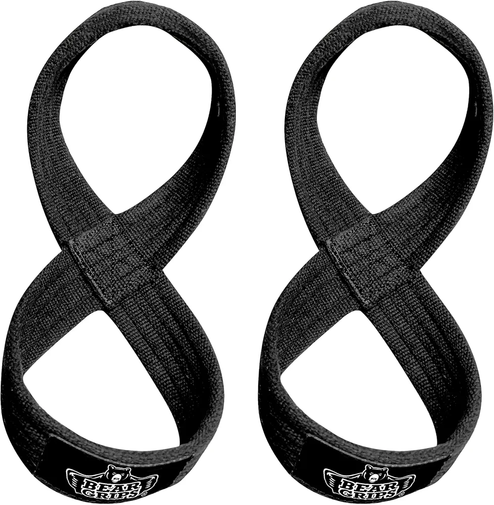 Bear Grips Figure 8 Lifting Straps, Heavy Duty Lifting Straps Figure 8, Powerlifting Figure 8 Straps, Strongman 8 Figure Straps, Weight Lifting Straps, Deadlift Straps, Cotton Figure 8 Wrist Wraps