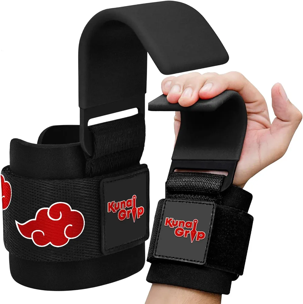 Anime Weight Lifting Hooks (Pair) with Heavy Duty Wrist Straps for Men and Women - Ultimate Grip Support for Deadlifts, Pull Ups, Powerlifting, Shrugs and More