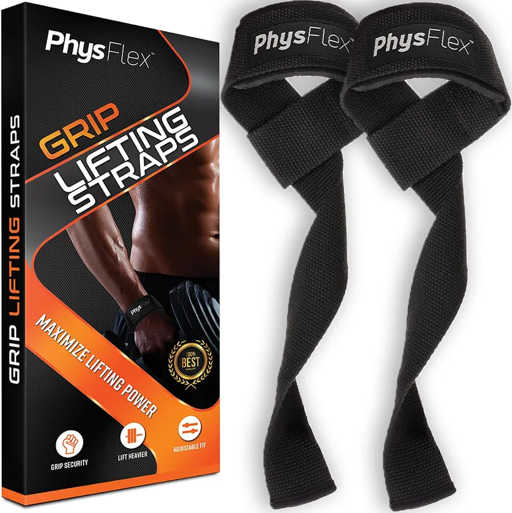 Grip Lifting Straps for Weightlifting and Strength Training, Premium Cotton and Padded Wrist Wraps, Gym Deadlift for Men & Women (Black, 1-Pair)