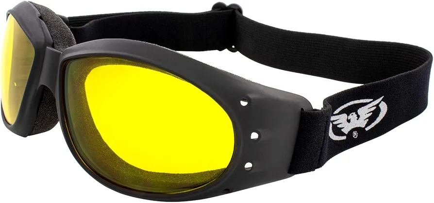 Global Vision Eliminator 24 Yellow Smoke Transitional Lens Red Baron Dirt Bike Motorcycle Aviator Riding Goggles Day Night with Photocromatic Lens Microfiber Pouch for Storage and Cleaning.