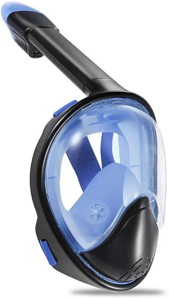 Snorkel Mask Full Face for Adult, Full Face Snorkel Mask 180 Panoramic View Free Breathing Snorkeling Mask with Detachable Camera Mount, Dry Top Set Anti-Fog Anti-Leak (Black-Blue, S/M)