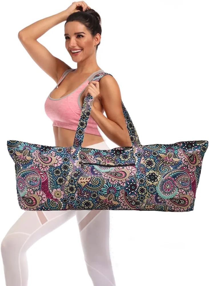 IwIeIaIrI Flower Pattern zipper yoga Mat Bag Duffle Bag Large Multipurpose Exercise Yoga Mat Bag and Yoga Mat tote bag Strap Zipper Pockets
