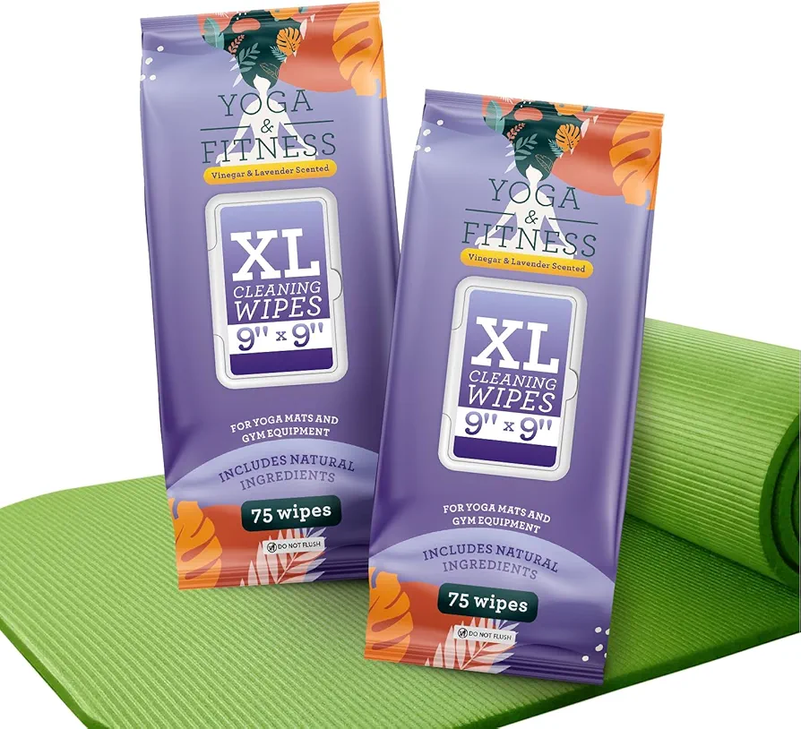 IMPRESA [150 Count] Extra-Large Fitness Equipment Wipes with Durable Cloth Construction - 9X9 Gym Wipes for Equipment Cleansing - Double Seal Yoga Mat Cleaner Wipes - Lavender Scent Yoga Mat Wipes