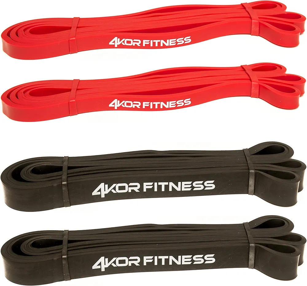 Pull Up Assist Band Set 2 Red and 2 Black Heavy Duty 41" Resistance Bands for Mobility, Crossfit, Weightlifting, Therapy, Home or Gym Workouts and More - Red 15-35lbs, Black 20-70lbs