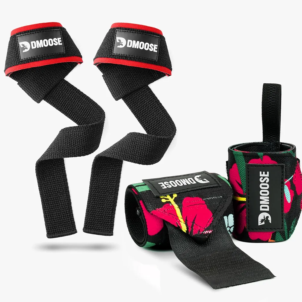 DMoose Fitness Lifting Straps & Wrist Wraps Bundle - Unmatched Support for Weightlifting & Gym Workouts