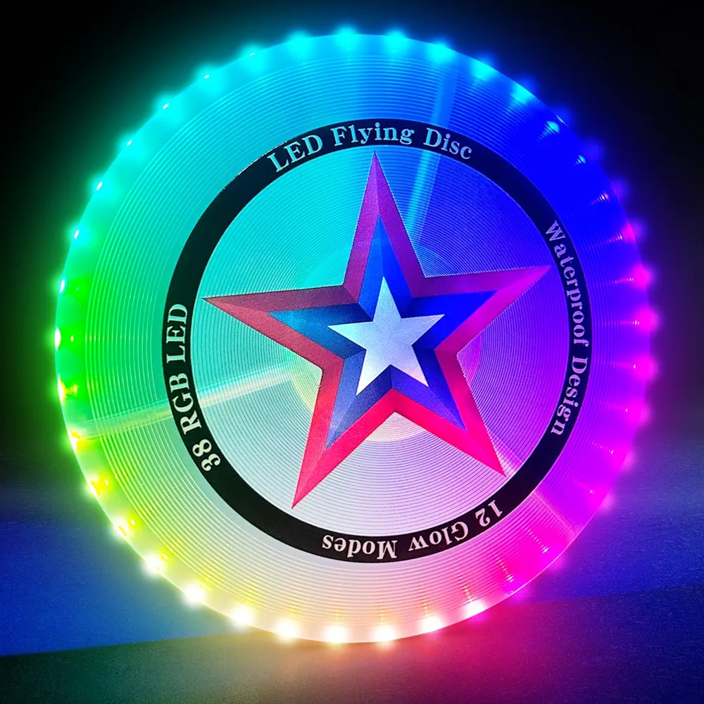 LED Flying Disc with Millions of Colors, 12 Smart Light Up Modes, Rechargeable, Waterproof Glow in The Dark Outdoor Games Teen Boy Toys for Adult and Family Kids Beach Camping Lawn Yard Games