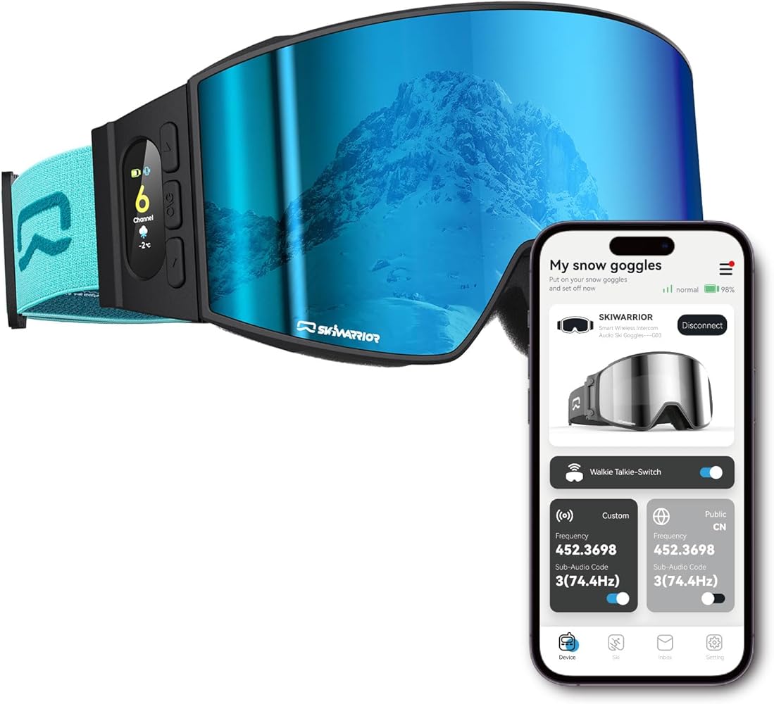 G01 Bluetooth Smart Ski Goggles with Walkie-Talkie-Snowboarding Goggles with Play Music Answer Calls (Cylindrical Blue)