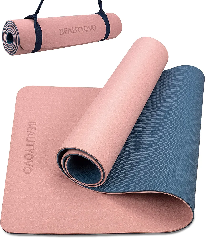 BEAUTYOVO Yoga Mat with Strap, 1/3| 1/4 Inch Extra Thick Yoga Mat Double-sided Non Slip, Professional TPE| PVC Yoga Mats for Women Men, Workout Mat for Yoga, Pilates and Floor Exercises