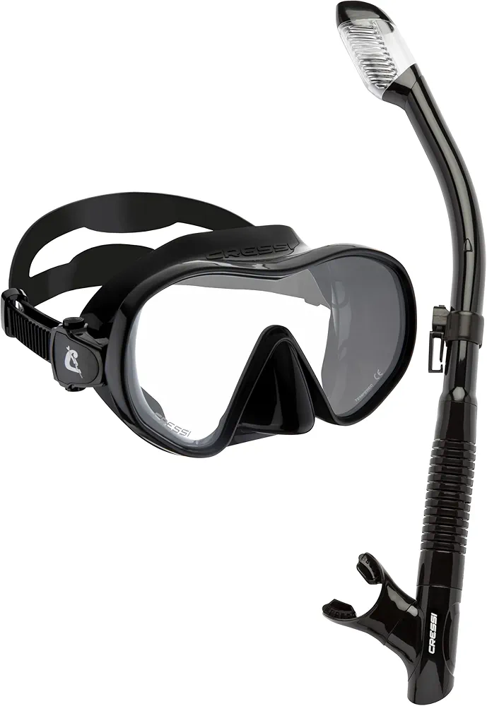 Cressi Single Lens Frameless Scuba Mask & Dry Snorkel for Snorkeling, Scuba Diving, F-Dual & Tao Dry: Designed in Italy