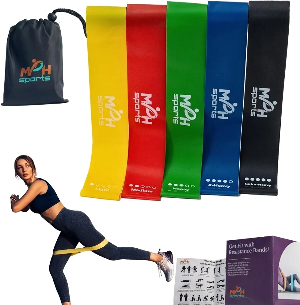 FlexMax Resistance Bands - 5 Skin-Friendly Loop Bands with 5 Resistance Levels - Ideal for Home, Gym, Yoga, and More - Workout Guide & Carrying Case Included