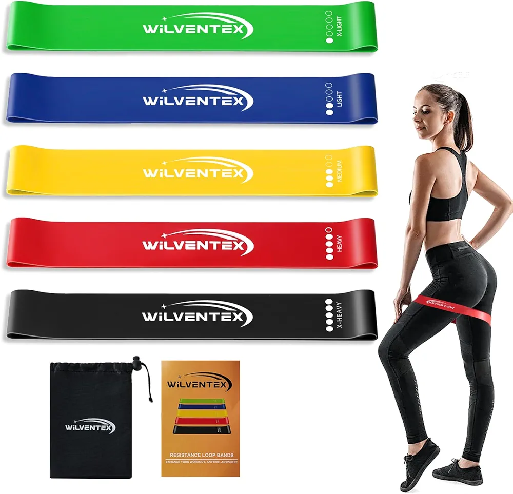 Resistance Bands, Natural Latex Band Loop Set, 5 Different Resistance Levels [10LBS-115LBS] for Workout, Gym, Stretching, Yoga, Home Fitness, Training, Exercise