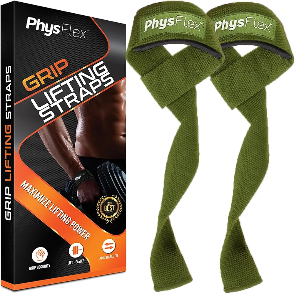 Grip Lifting Straps for Weightlifting and Strength Training, Premium Cotton and Padded Wrist Wraps, Gym Deadlift for Men & Women (Green, 1-Pair)
