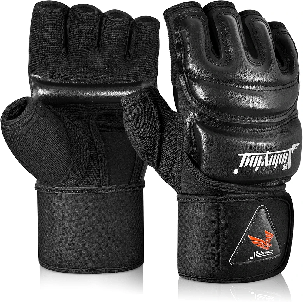 Xinluying MMA Gloves Punch Bag Training Martial Arts Sparring Grappling Kickboxing Muay Thai Boxing Gloves, Thickened Knuckle Pads，Widen The Wristband，Fingerless Rub Resistance Mitts for Men Women