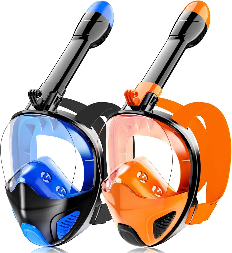 Full Face Snorkel Mask for Adults Teen, Snorkeling Gear with Detachable Camera Mount,Panoramic 180° View, Anti-Fog Anti-Leak Snorkling Set for Man and Women