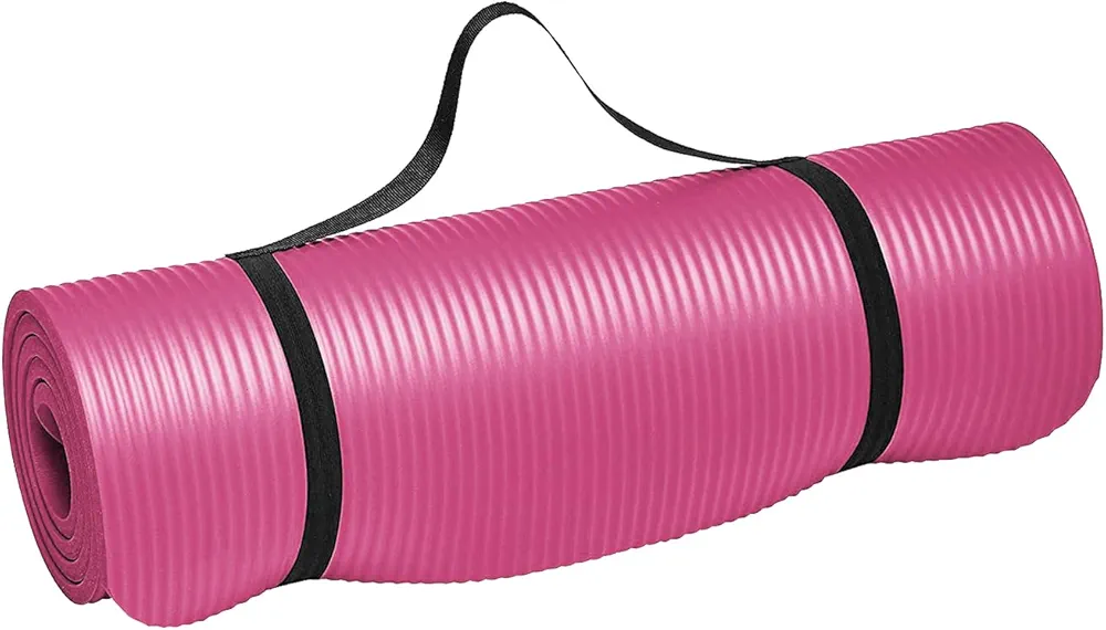 HODIAX Yoga Mats 10mm Extra Thick Yoga Pilates Mats Non-Slip Anti-Tear Yoga Mats For Exercise Fitness Workout With Carrying Straps Blue or Pink Color 72" x 24" x 0.4"