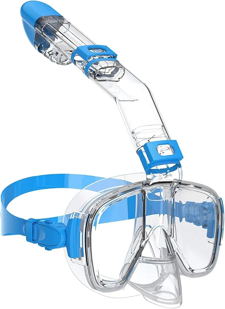 Latest Half Face Snorkel Mask with Easy Breathing Dry Top System,Foldable 180 Degree Panoramic View Snorkeling Mask with Camera Mount, Anti-Leak & Anti-Fog
