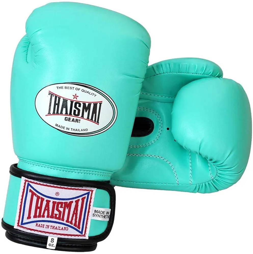 Muay Thai Style Vectro Straps Boxing Gloves Polyurethane Synthetic Leather Material Greenish-Blue Color