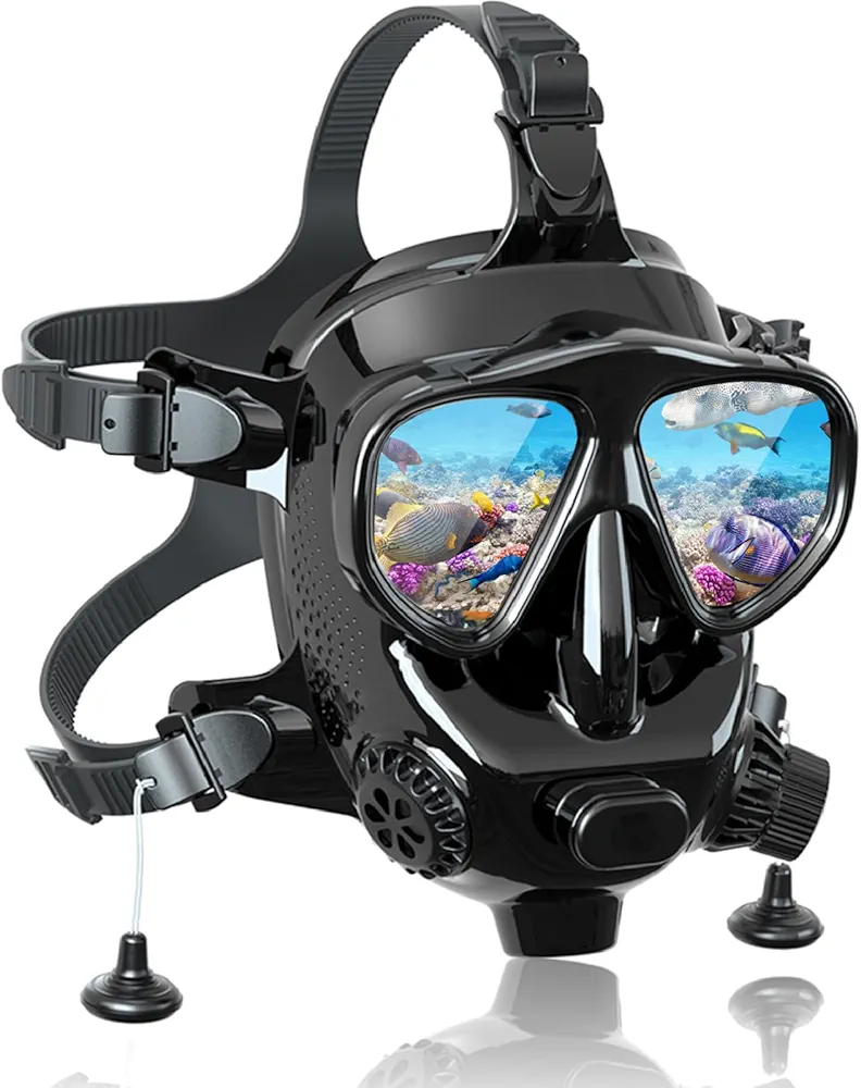 MODJUEGO Diving Mask Full Face with Camera Mount for Diving & Snorkeling,Adjustable Scuba Mask 180° Panoramic View for Adults Anti-Fog Anti-Leak Dry Top Set