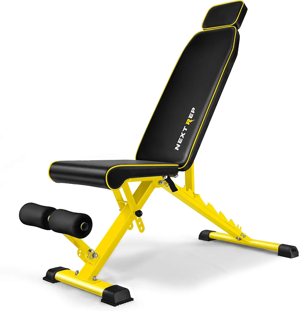 Adjustable Weight Bench,1000 LB Fast Folding Workout Bench for Home Gym Strength Training, Incline Decline Flat Utility Bench Press for Full Body Workout, Upright Storage Yellow Exercise Bench