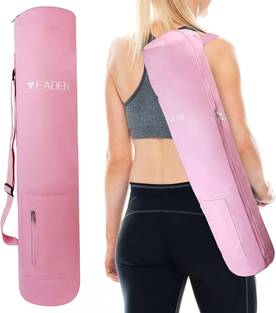 Yoga Mat Bag, Canvas Yoga Mat Bag Carrying Bag with Multi-Functional Storage Pockets, Adjustable Strap & Full-Zip Exercise Yoga Mat, Fits Gym, Class, Beach Park, Travel for Women & Men